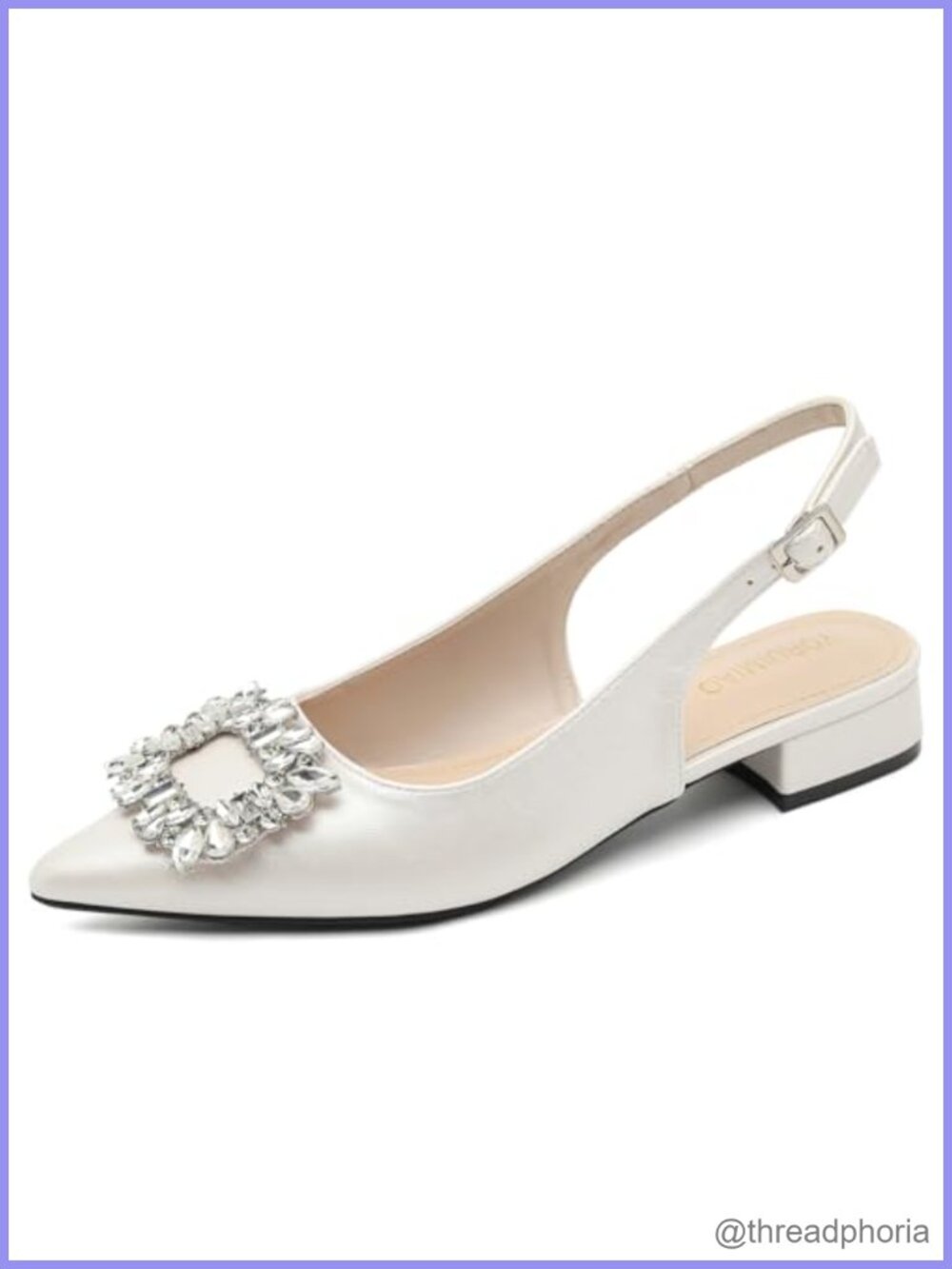 Slingback Low Heel Pumps Pointed Toe Rhinestone Buckle Dress Shoes